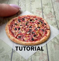 miniature pizza 1. tutorial polymer clay. mini food. foods for doll. culinary miniature. diy clay pattern. fake pizza.