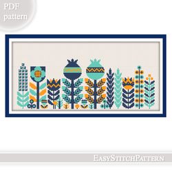 boho cross stitch pattern. flowers cross stitch. scandinavian cross stitch pattern.