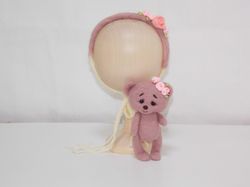 newborn costume bear, set photography newborn, felted bear. headband newborn