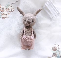 bunny rabbit doll in clothes, woodland animal decorative toy, baby rabbit stuffed animal, christmas gift for kids