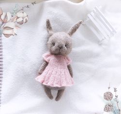 bunny rabbit doll in dress, woodland animal toy for kids, baby rabbit with clothes, cute stuffed animal, girl nursery