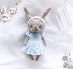 bunny rabbit doll in dress, woodland animal toy for kids, baby rabbit with clothes, cute stuffed animal, girl nursery