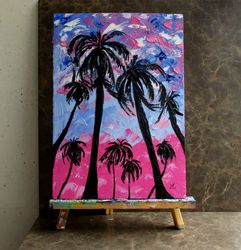 palm tree painting original art hawaii impasto artwork tropical landscape