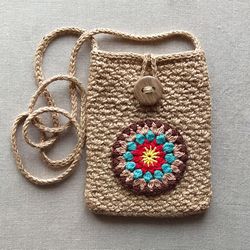 crochet shoulder bag for women, jute crossbody