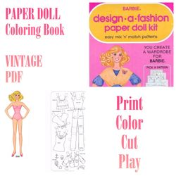 digital | vintage paper doll | coloring book | printable - print - color - cut - play | pdf