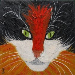 original painting fluffy calico cat art impasto pet portrait artwork cat artwork