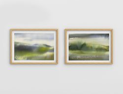 set of 2 original watercolor painting | minimal landscape | minimal art | green landscape