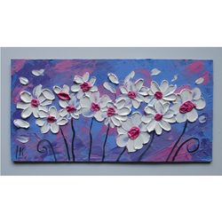 original oil painting floral flowers abstract art miniature wildflowers artwork  palette knife art