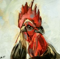 rooster oil painting original chicken art farm birds realism hand painted wall art made to order