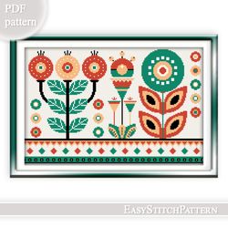 flowers cross stitch pattern. traditional folk cross stitch. scandinavian cross stitch.