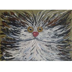 Fluffy Cat Art Original Painting  Pet Lovers Art Cat Portrait Artwork Cat Lover Art