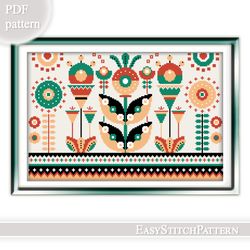 traditional cross stitch pattern. scandinavian cross stitch. flowers cross stitch pattern.