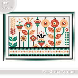 flowers cross stitch pattern. scandinavian cross stitch. abstract cross stitch pattern.