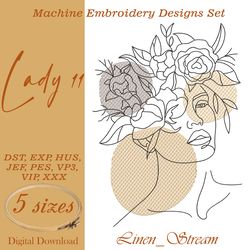 Lady 11 Machine embroidery design in 8 formats and 5 sizes