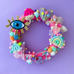 unique pastel wreath, kawaii room decor, cute things, nusery room decoration, funny gift for friend