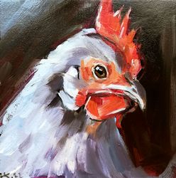 chicken hen oil painting original bird artwork farm animals farmhouse wall art made to order