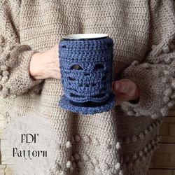 crochet pattern skull sleeve for mug, cozy cuff for mug, easy crochet pattern, crochet pattern for beginners, halloween