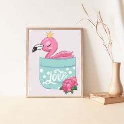 flamingo cross stitch pattern. children's cross stitch pattern. cross stitch pdf pattern. digital pdf