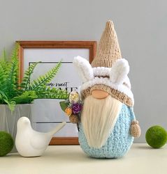 easer bunny gnome, easter decoration, stuffed gnome with ears, spring gnome decor