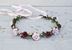 Flower crown, Burgundy and Pink flower crown, Woodland wedding, Boho wedding, Flowergirl crown, bridal crown
