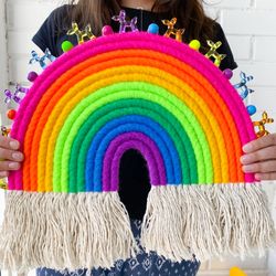 large neon wall decoration, dog lover gift, funny tapestry, unique wall art, large macrame rainbow