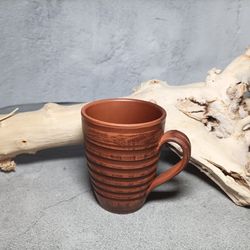 handmade cup 11.83 fl.oz pottery handmade red clay. cup with carved pattern