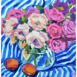 roses painting, oil painting, flowers painting, oil art, pink roses art