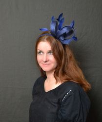 blue fascinator, blue fascinator hat,blue derby hat, derby hat for women