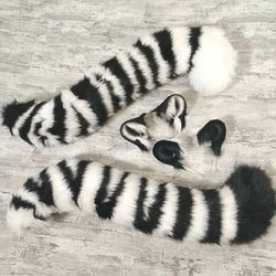 realistic white tiger ears and tail fluffy faux fur ears and tail