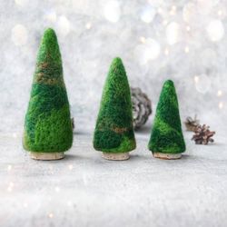 Needle Felted Christmas Tree Ornaments/felt Trees Miniatures/christmas Trees Set