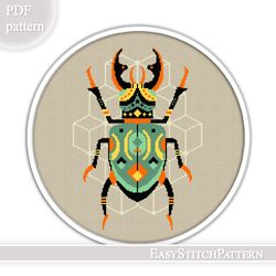 stag-beetle cross stitch pattern. insects cross stitch pattern. modern cross stitch pattern.