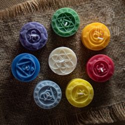 silicon mold chakra candles- tablets , set 8 chakra symbols, 3,7cm*1,5cm. flower of life symbol