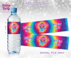 tie dye bottle label, tie dye sticker, tie dye birthday, rainbow bottle label