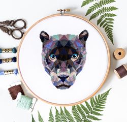 geometric panther cross stitch pattern