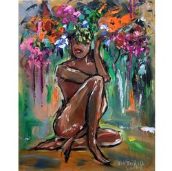 nude woman art print original art poster flowers woman art wall naked woman art print african woman art