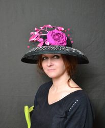 animal print derby hat, sinamay hat, wide brim sinamay hat, royal ascot hat