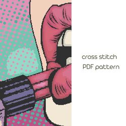 pop art lips cross stitch, lips cross stitch pattern, pdf pattern /30/