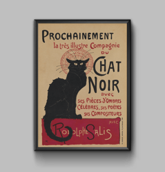 chat noir prochainement vintage poster, digital download