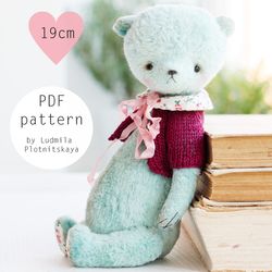 teddy bear pattern, sewing bear pattern 19 cm