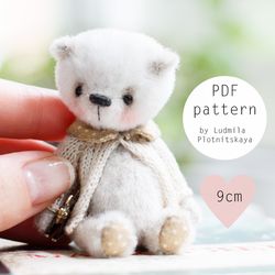 miniature teddy bear pattern, joint teddy bear 9 cm