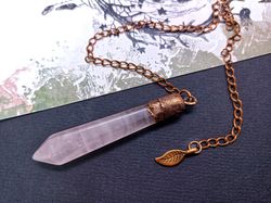 rose quartz crystal pendulum crystal point rose quartz pendulum necklace electroformed