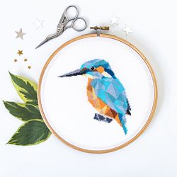 geometric kingfisher cross stitch pattern