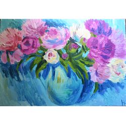 white peonies painting, oil painting, flowers painting, oil art, peonies art