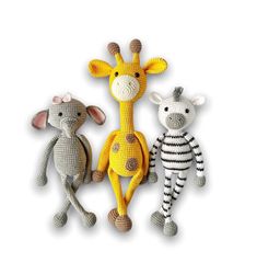 crochet patterns, crochet animals giraffe, elephant, zebra