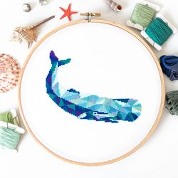 geometric whale cross stitch pattern