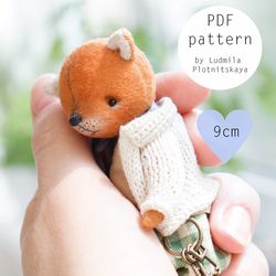 miniature fox sewing pattern , stuff fox pattern 9 cm