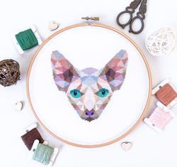 geometric sphynx cat cross stitch pattern