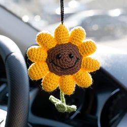 sunflower car hanging, car accessories for women, rear view mirror boho charm, cute car pendant, jeep car mirror hanger