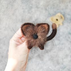 needle felted cat brooch/felt cat pin/brown cat pin