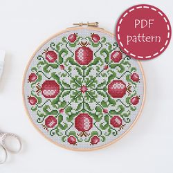 lp0027 floral cross stitch pattern for begginer - easy xstitch pattern in pdf format - instant download - pomegranate